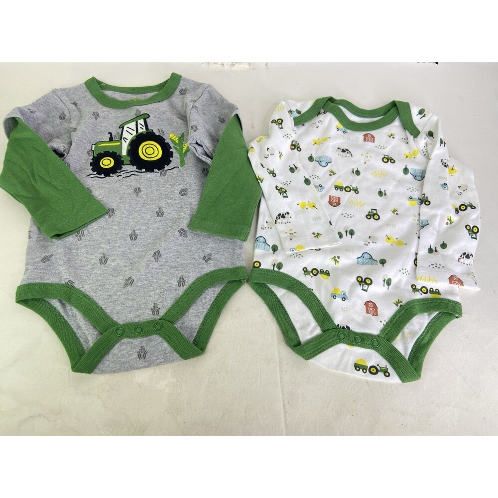 John Deere 2 Pack One Piece Long Sleeve Bodysuit Set Baby Boys Size 9-12 Months